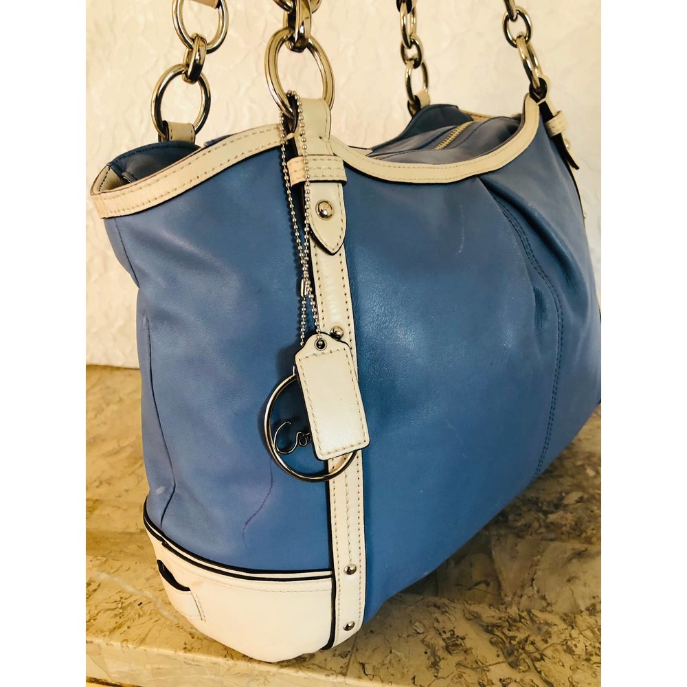 Coach Blue and Cream Signature Tote - Picture 4 of 10
